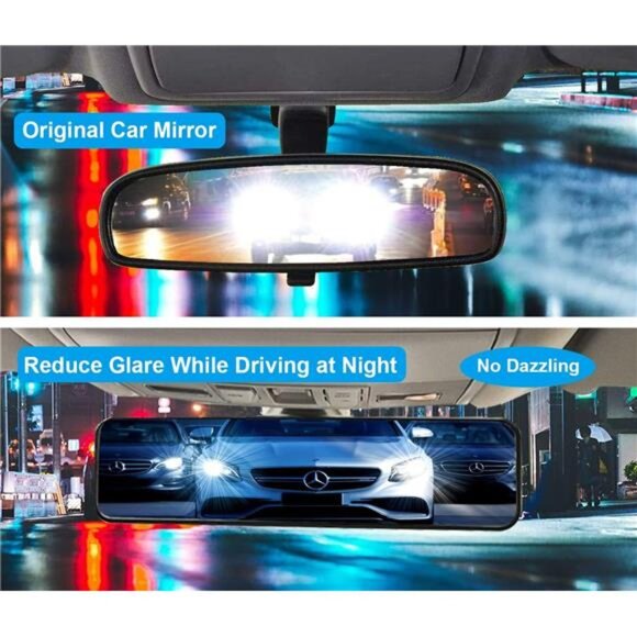 Rear View Mirror, Universal 11.4Inch Interior Clip On Rearview Mirror,Anti Glare - Picture 3 of 7